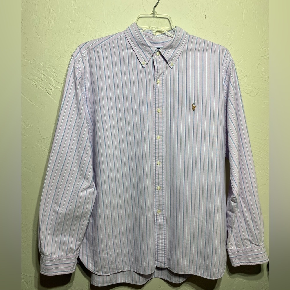 Ralph Lauren Classic Fit Mens Shirt Sz XL Pony LS Button Down Purple Blue Stripe - Picture 4 of 8